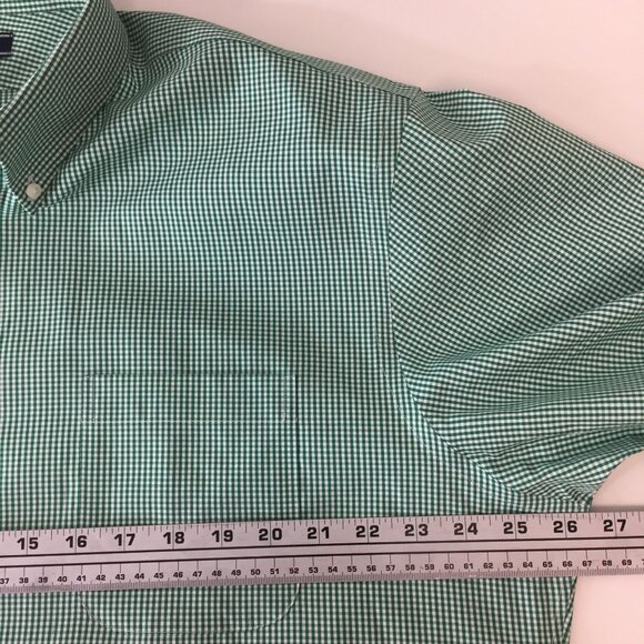 Land's End Mens Button Down Shirt Long Sleeve Green White Checker Office Size XL - Picture 12 of 13